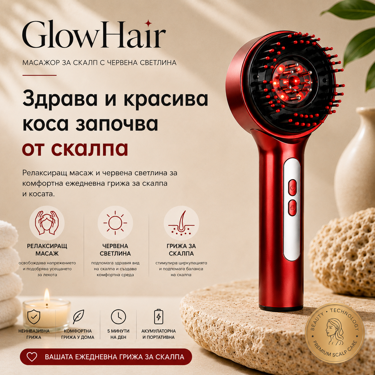 Масажор за скалп с червена светлина